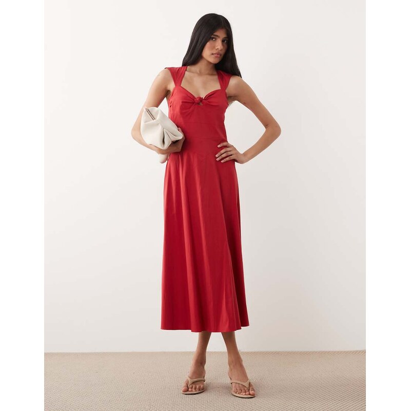 Mango cotton rich sweetheart neck sleeveless maxi dress in red