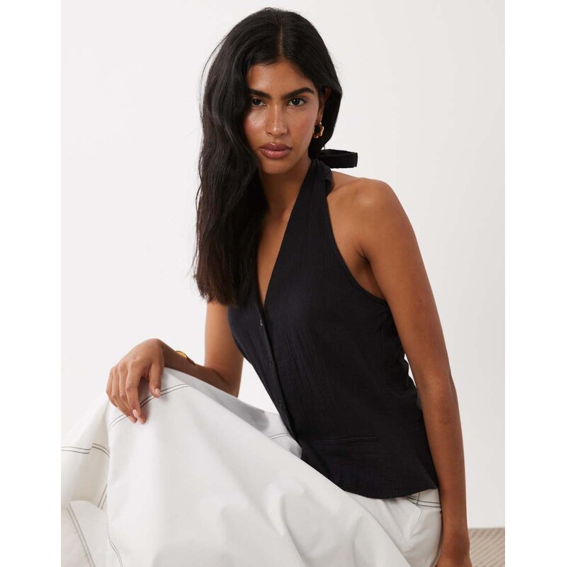 Mango Pals halterneck waistcoat top co-ord in black 115640418