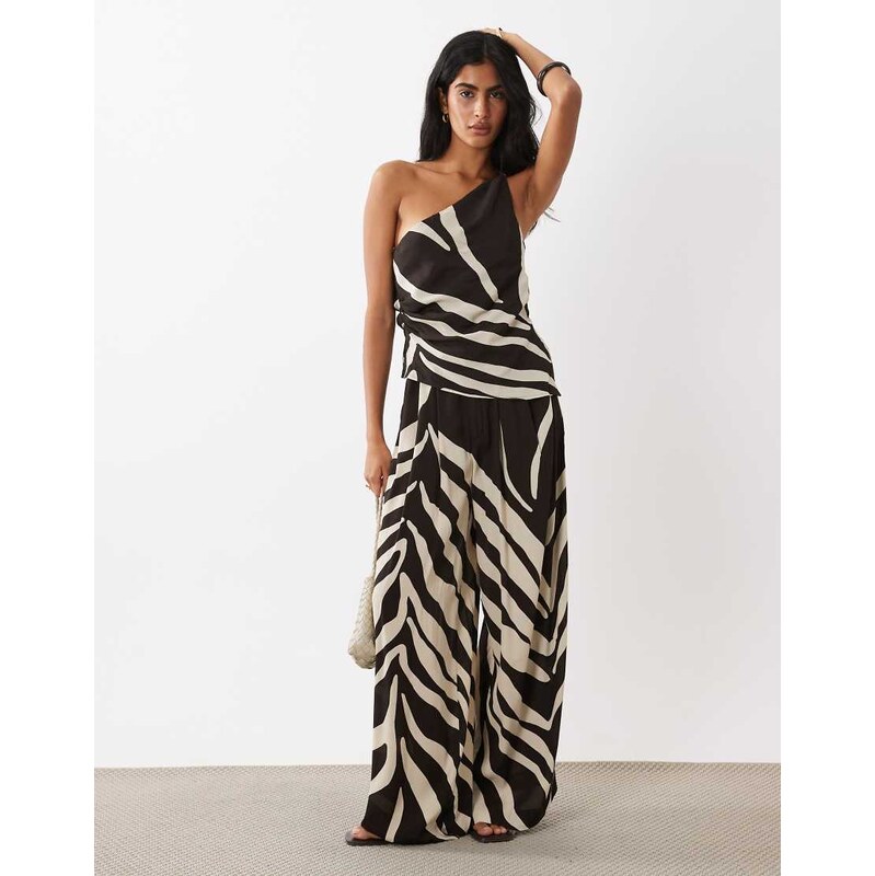 Mango Cuca relaxed trouser co-ord in neutral zebra print-Brown 115640415