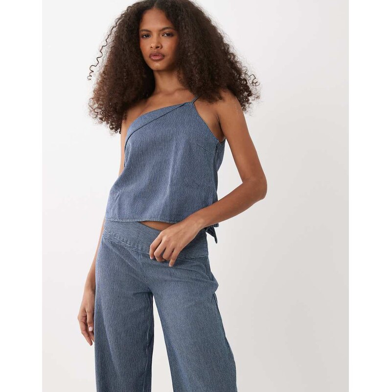 Mango Teen one shoulder sleeveless top co-ord in blue stripe