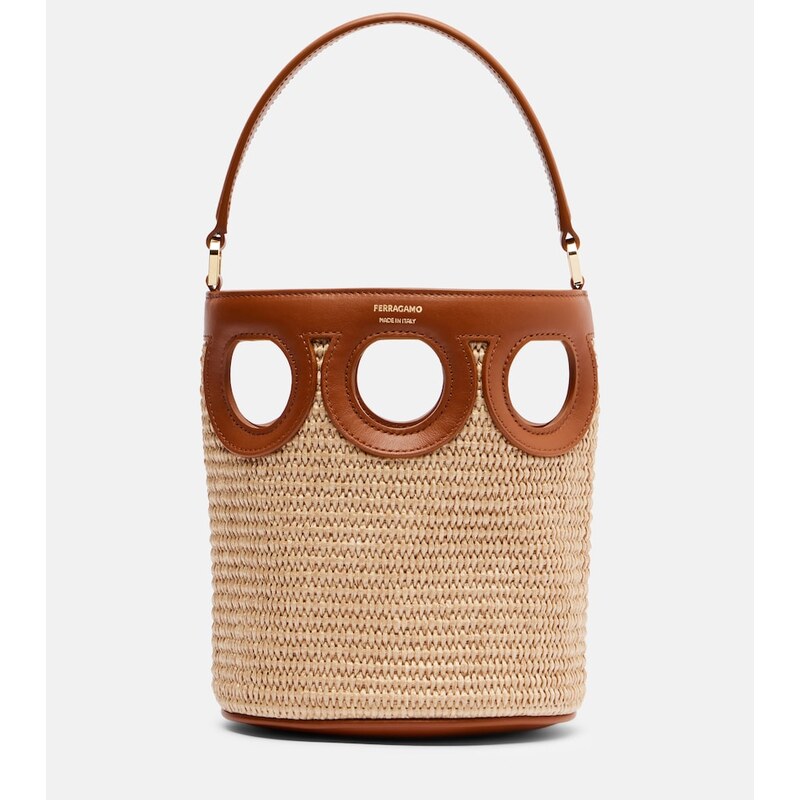 Ferragamo Gancini Small raffia bucket bag