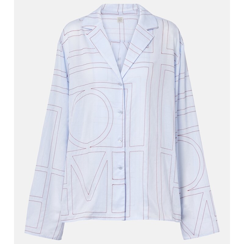 Toteme Embroidered cotton-blend poplin pajama shirt
