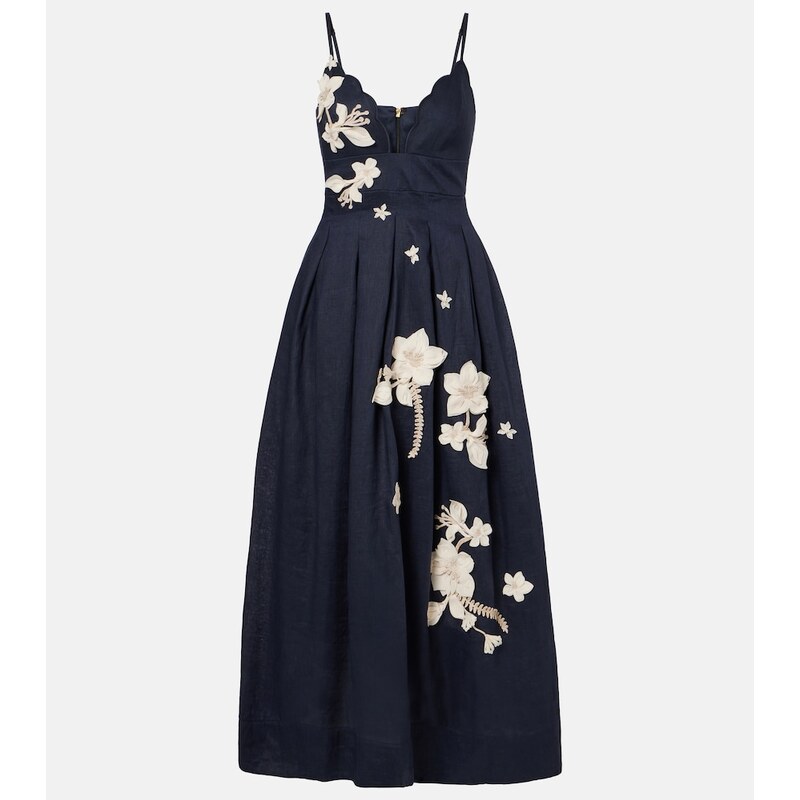 Agua by Agua Bendita Sula floral-appliquÃ linen maxi dress