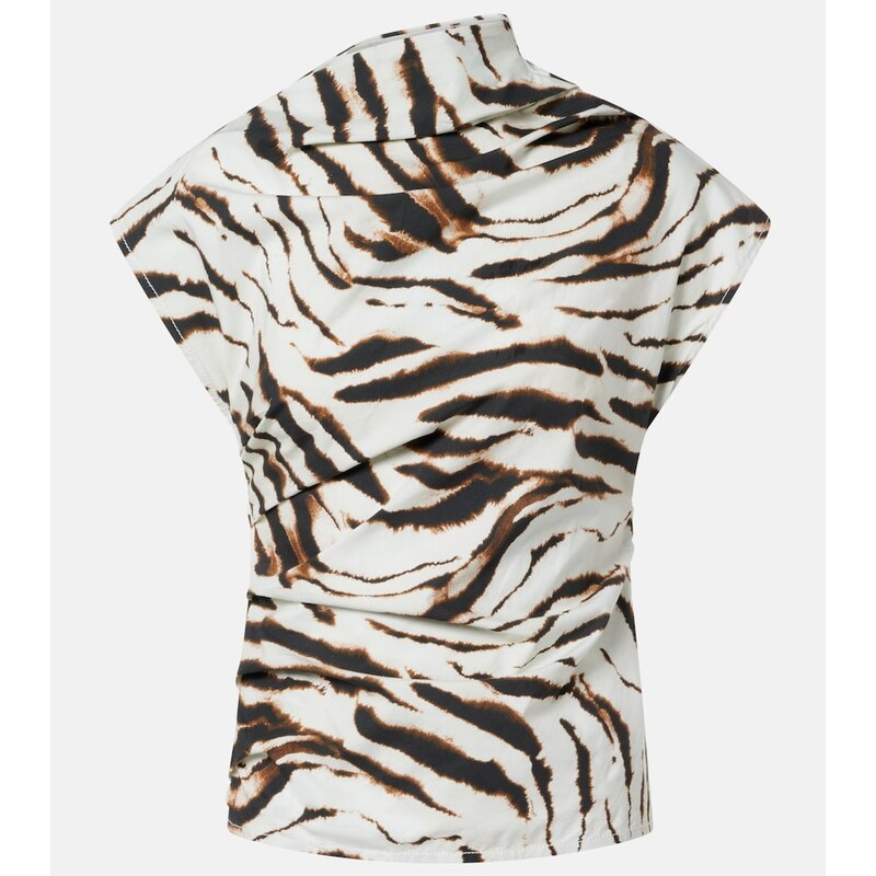Ganni Zebra-print cotton-blend top