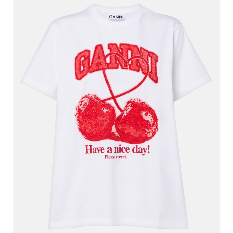 Ganni Logo embellished cotton jersey T-shirt