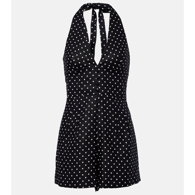 Faithfull Sofia polka-dot halterneck linen romper