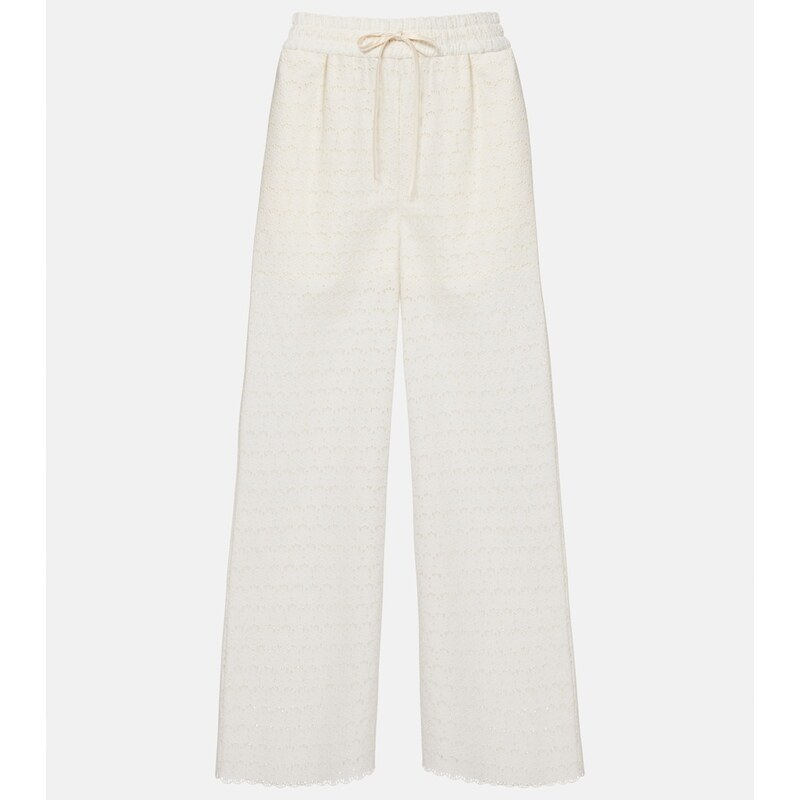 Valentino Broderie anglaise cotton wide-leg pants