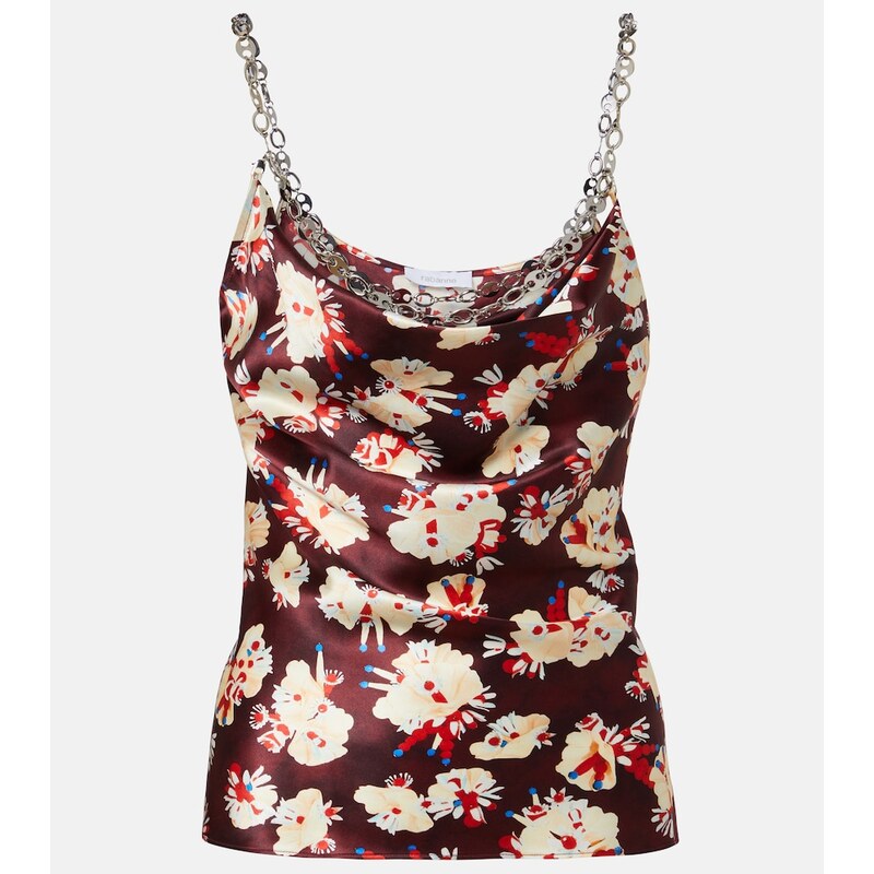 Rabanne Chain-detail floral silk satin top