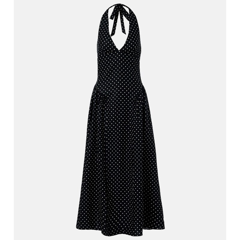 Faithfull La Cala polka-dot halterneck linen midi dress