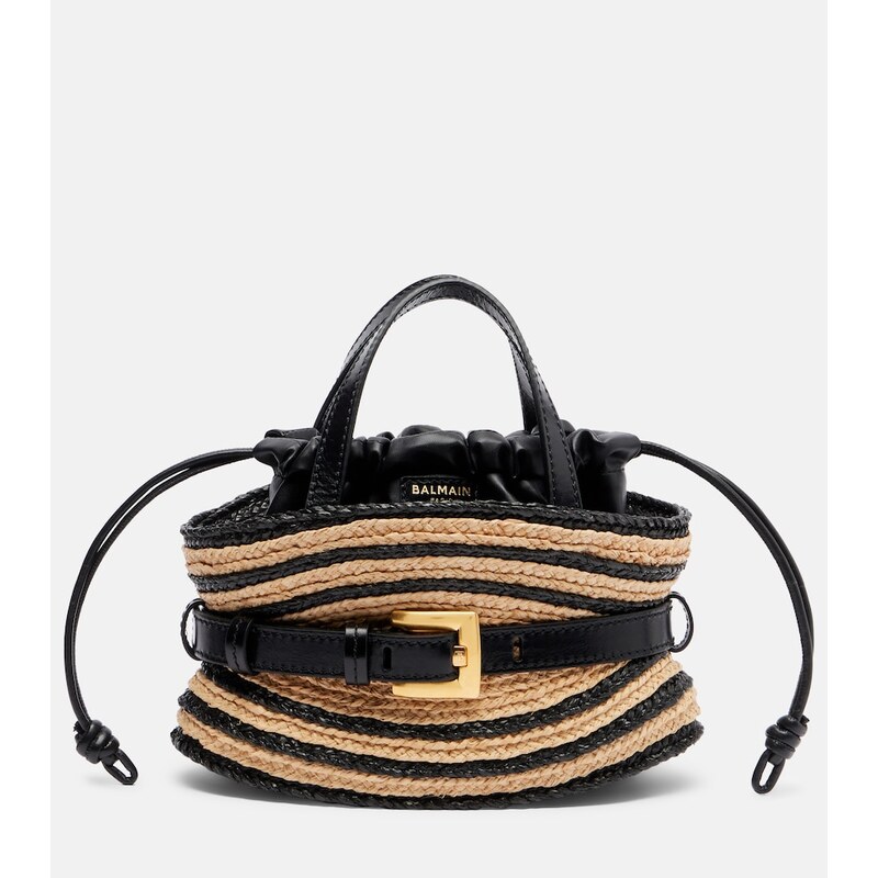 Balmain Raffia-effect striped top-handle bag