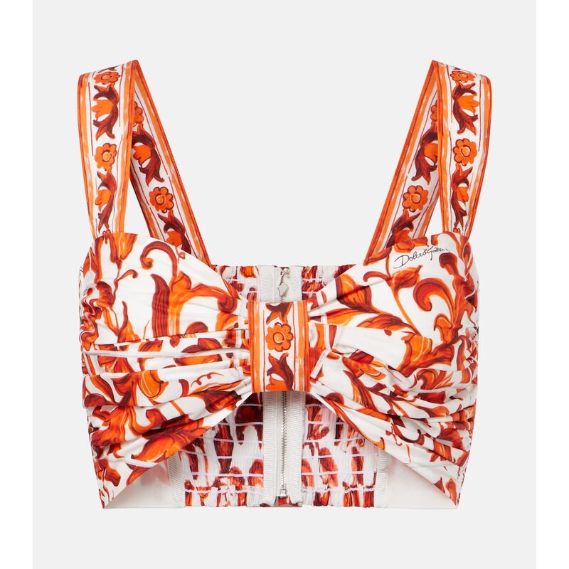 Dolce&Gabbana Majolica cotton poplin crop top