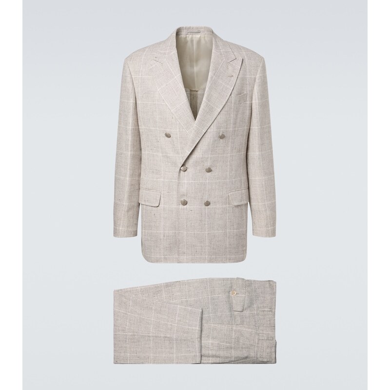 Brunello Cucinelli Prince of Wales check linen-blend suit