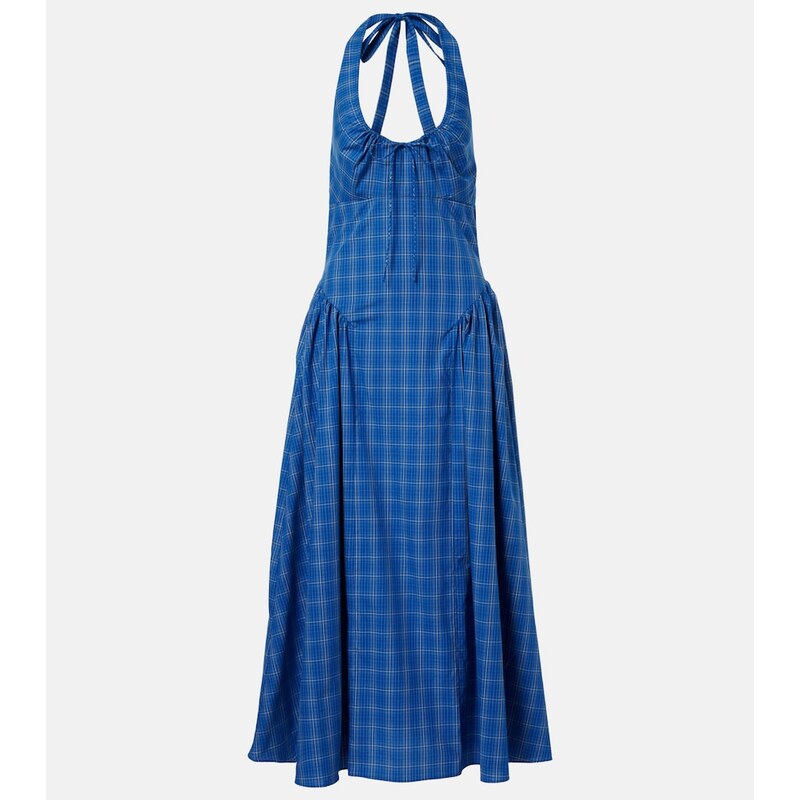 Faithfull Del Ros plaid halterneck cotton midi dress