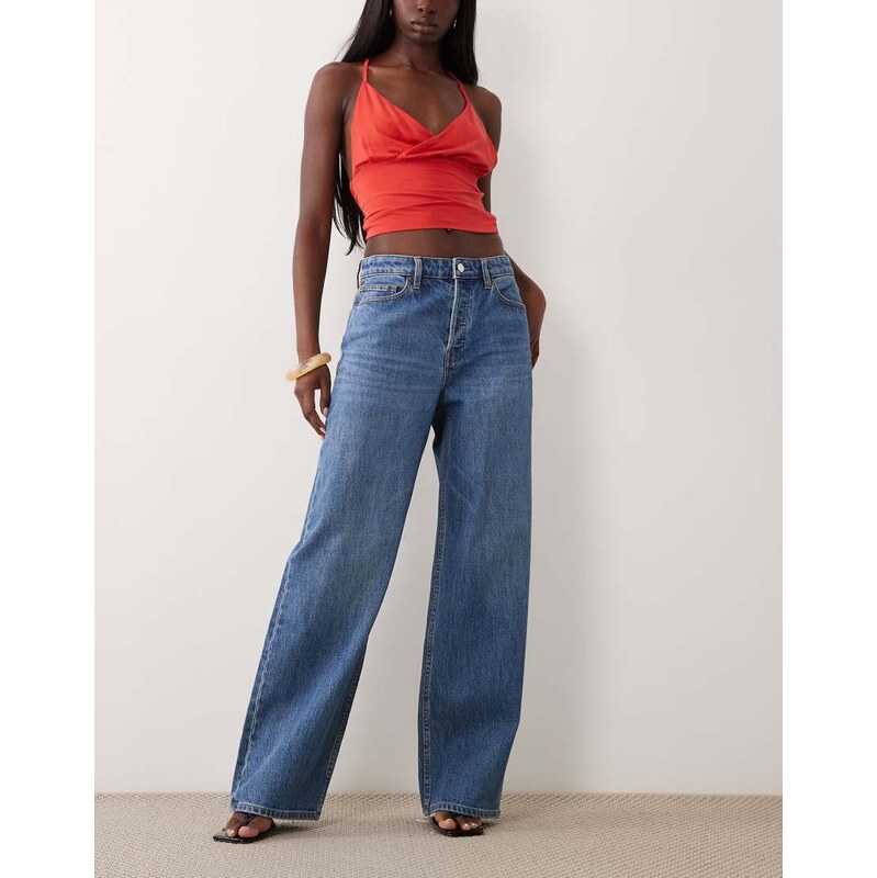 Good American vintage high waist wide leg jean in mid blue wash