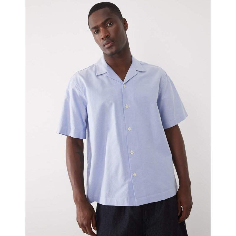 Selected 100% cotton short sleeve shirt in mid blue