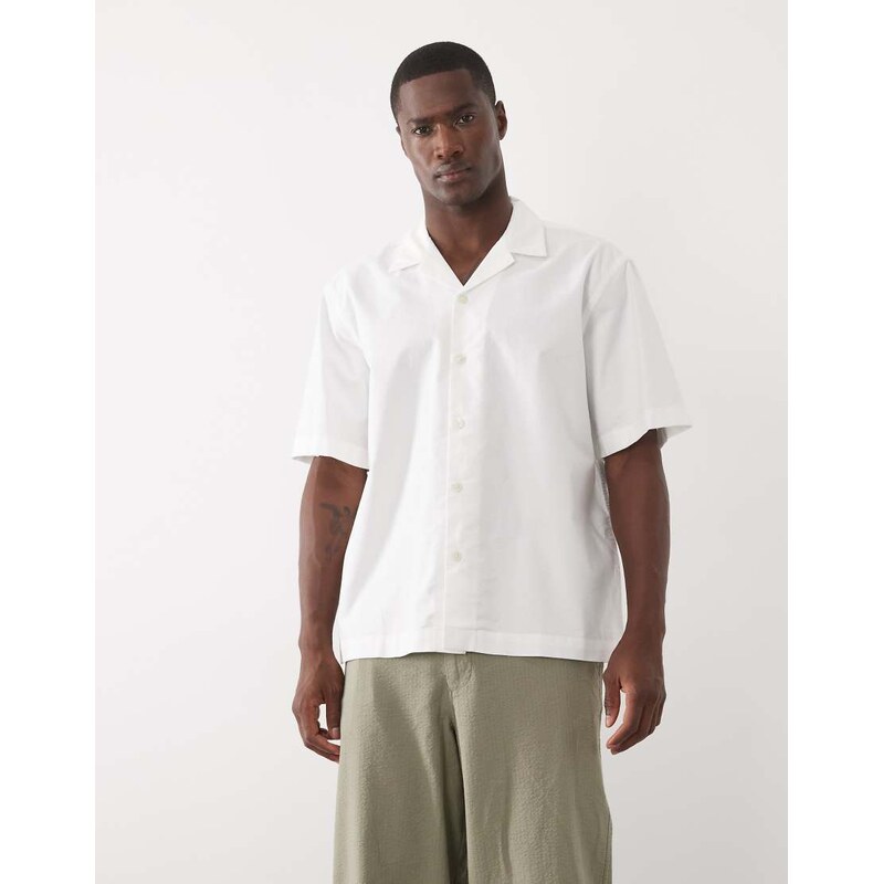 Selected 100% cotton short sleeve shirt in white