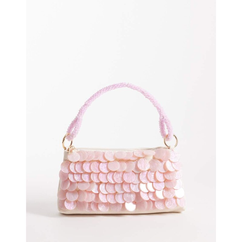 South Beach shell embellished ibiza shoulder bag in light pink-Purple 115642337