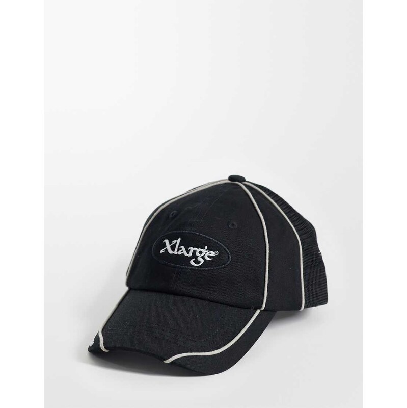 XLARGE red head hybrid six panel baseball cap in black