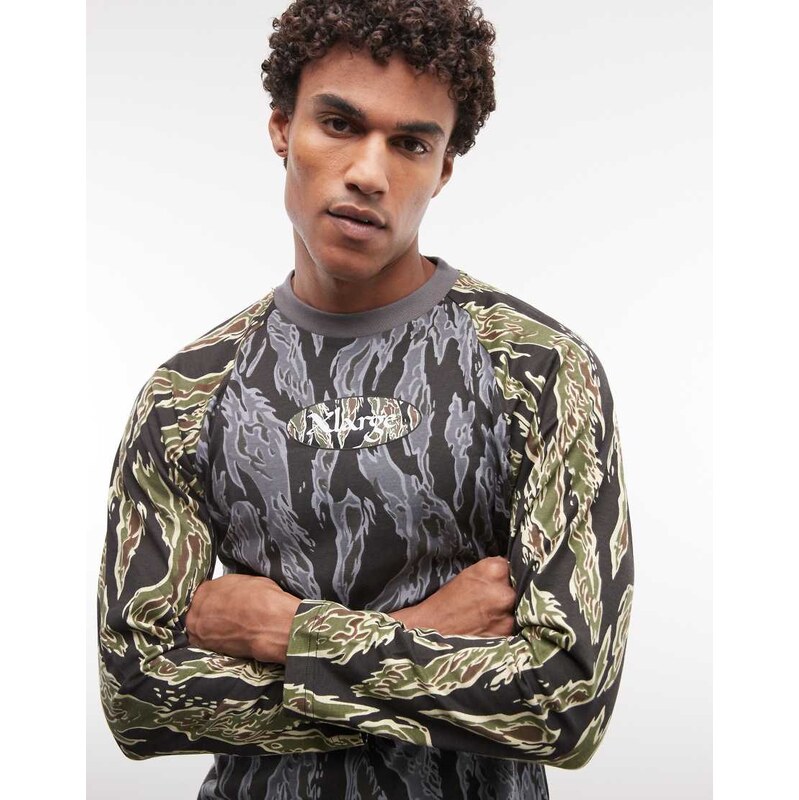 XLARGE nu age long sleeve raglan t-shirt in black camo-Multi