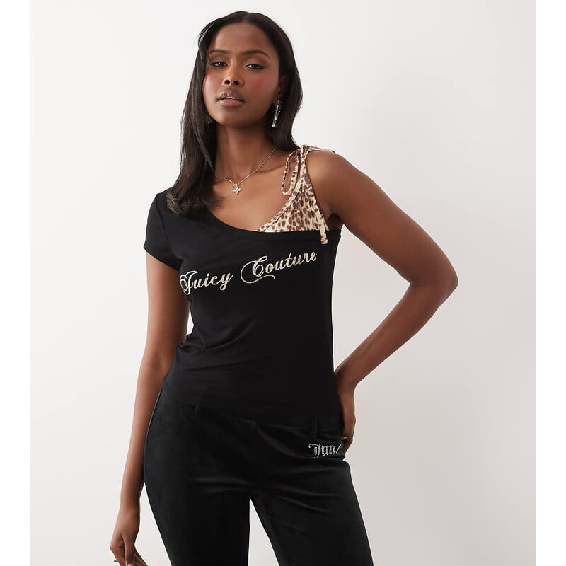 Juicy Couture exclusive diamante logo tie detail top in black