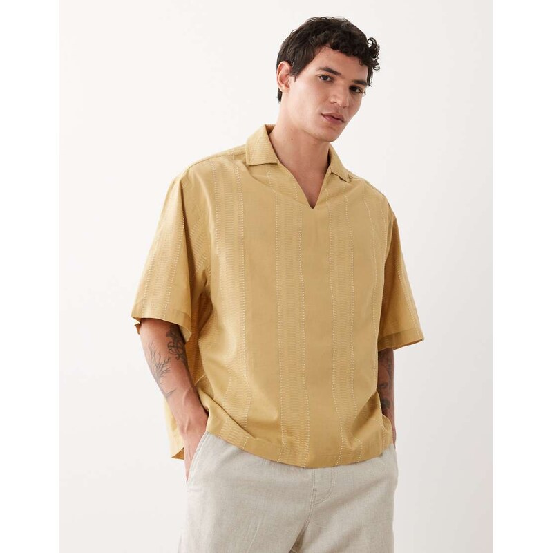 ASOS DESIGN boxy oversized overhead textured shirt in yellow