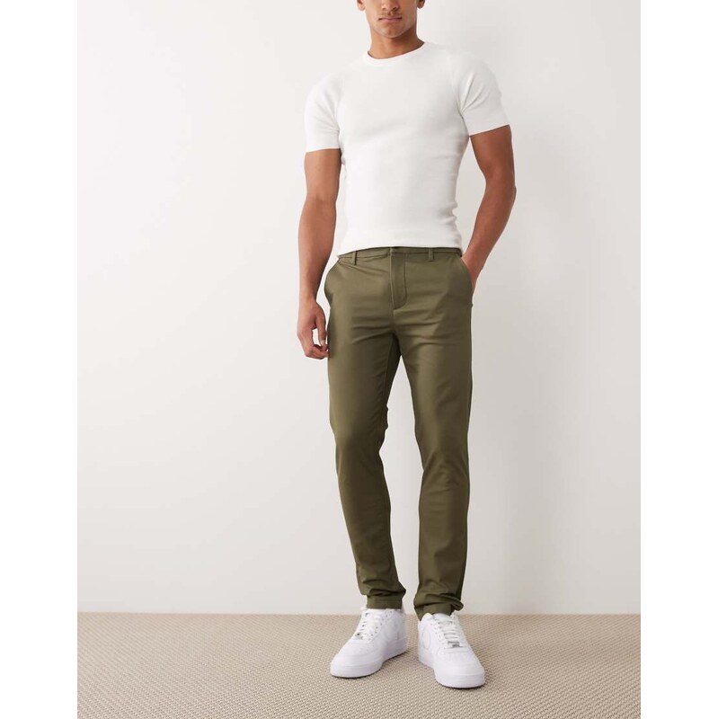 ASOS DESIGN skinny chinos in khaki-Green
