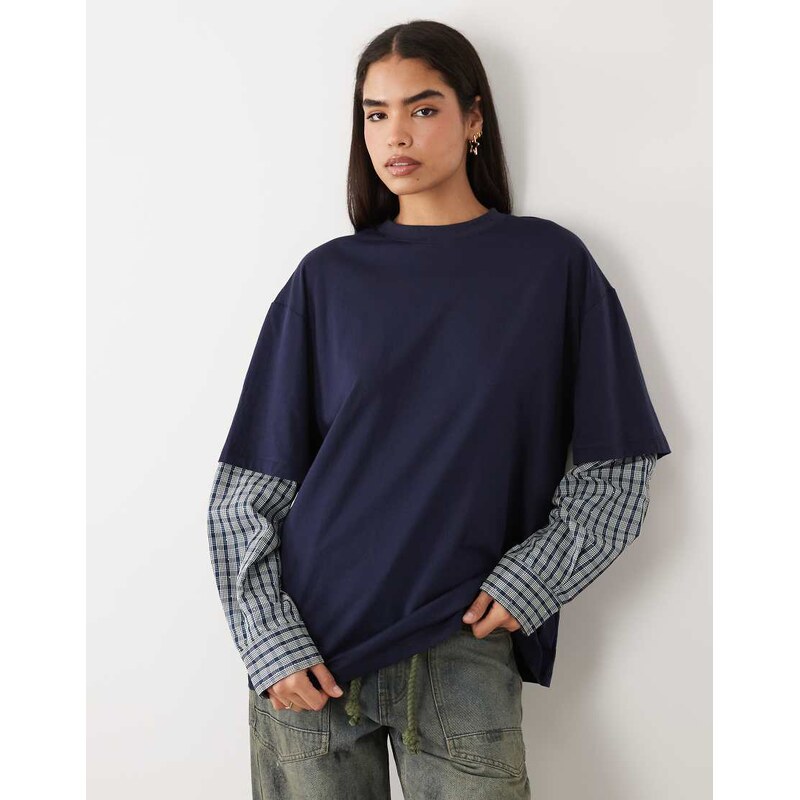 Lioness 2 in 1 oversized t-shirt overlay and check diamante long 115522615