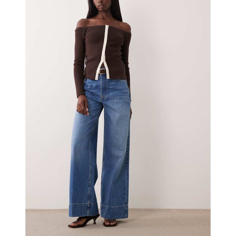 ASOS DESIGN wide leg jean with crease front and belt in