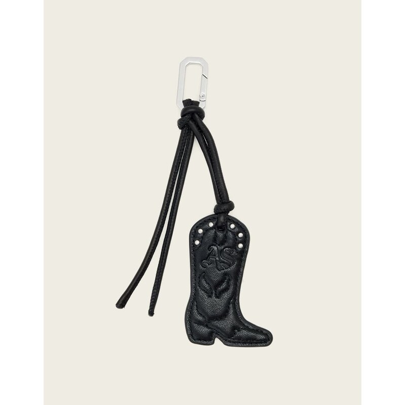 AllSaints cowboy western lambs leather keyring in black/gold 115642398