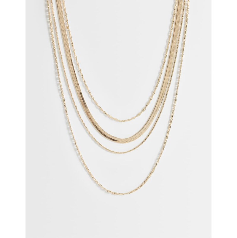 ASOS DESIGN multi-row necklace with mixed chains in gold tone 115642411