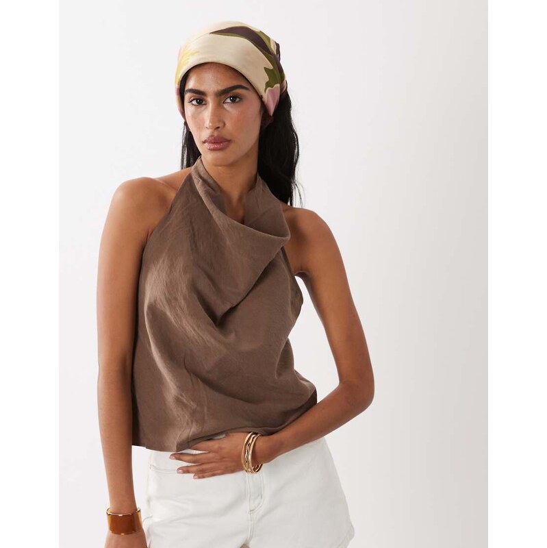 Mango Girasol sleeveless cowl neck top co-ord in brown