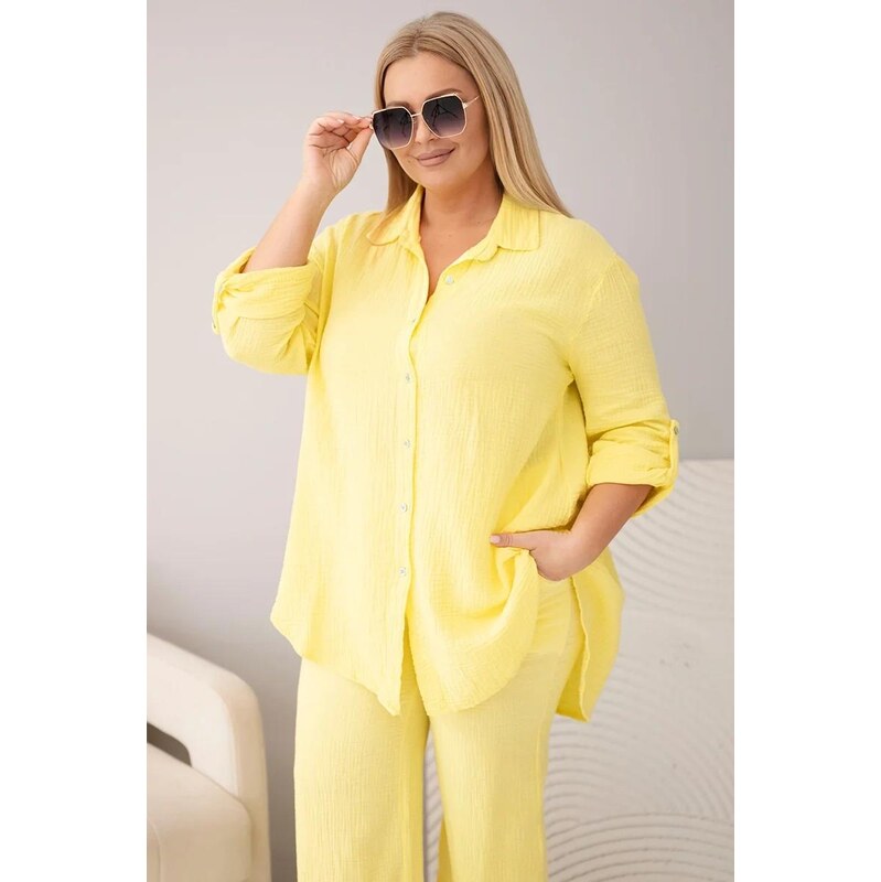 MladaModa Elegantní mušelinový oversize komplet košile a kalhot model 115666556