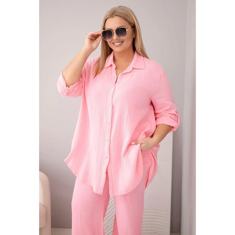 MladaModa Elegantní mušelinový oversize komplet košile a kalhot