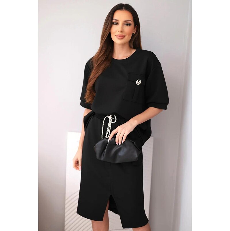 MladaModa Elegantní komplet oversize mikiny a midi sukně model