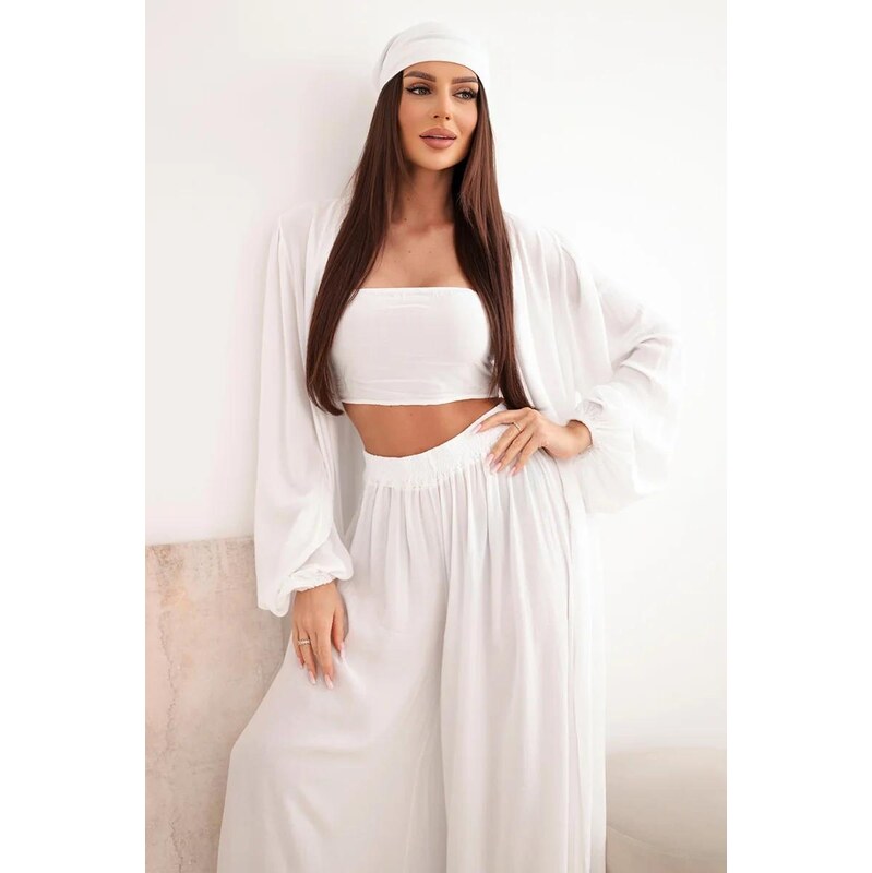 MladaModa Volný viskozový 4-dílný komplet v boho stylu model 3354 bílý 115666641
