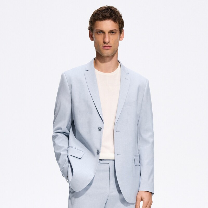 Reserved - Sako slim fit s viskózou - bleděmodrá