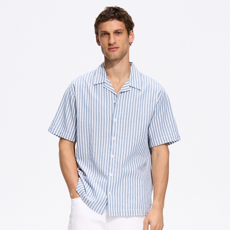 Reserved - Bavlněná košile s krátkým rukávem - modrá