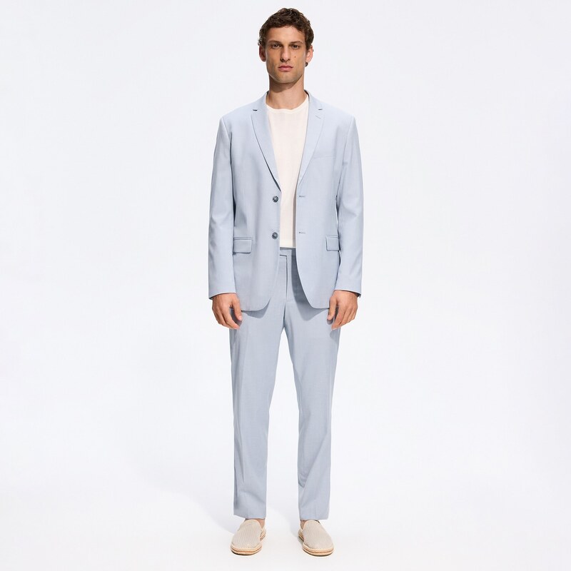 Reserved - Oblekové kalhoty slim fit - bleděmodrá