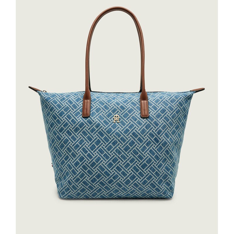 Tommy Hilfiger Džínová kabelka shopper s přídavkem kůže