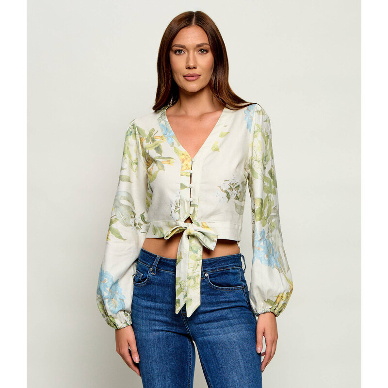 GUESS Lněná halenka SHIRLEY | Cropped Fit