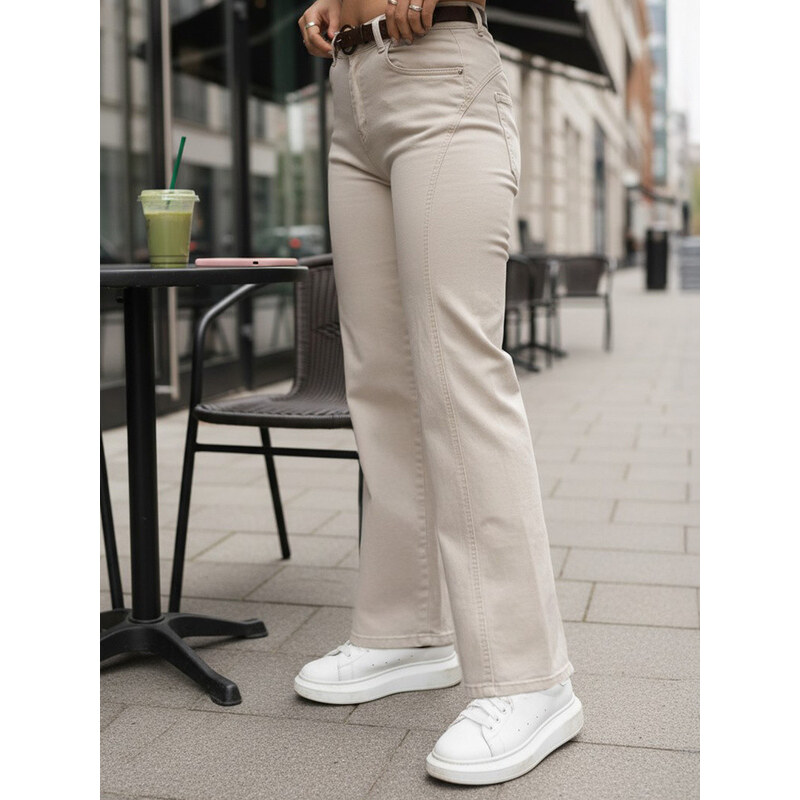 Dámské rovné džínové kalhoty s vysokým pasem béžové FashionStreet 115644107
