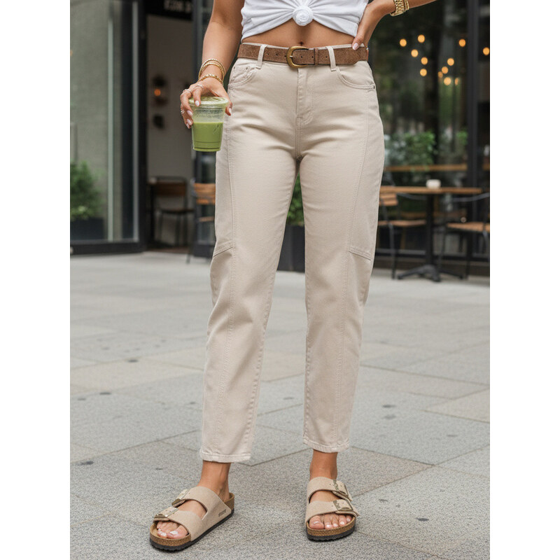 Dámské džíny mom fit s páskem béžové FashionStreet UY3055 115644105