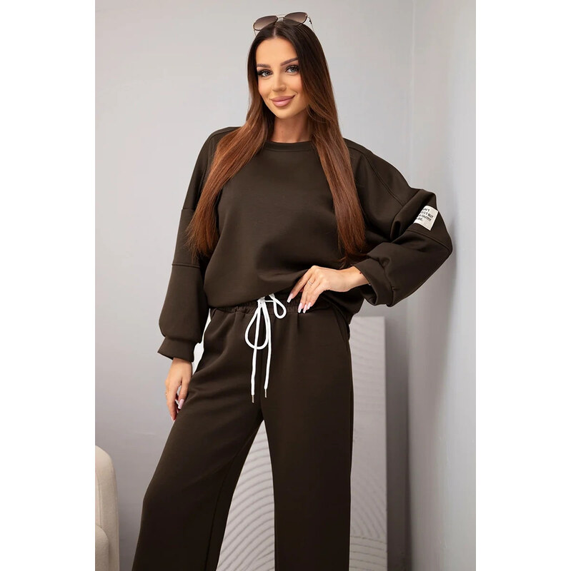 K-Fashion Dámský komplet máslový mikina + kalhoty hnědý 115644137