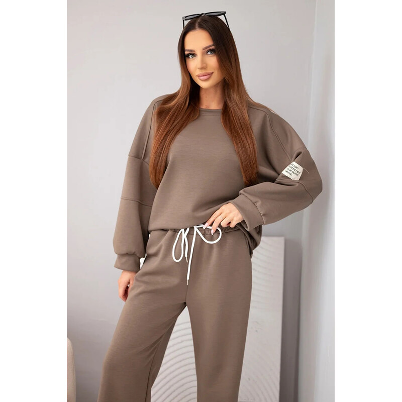 K-Fashion Dámský set máslový mikina + kalhoty mocca 115644138
