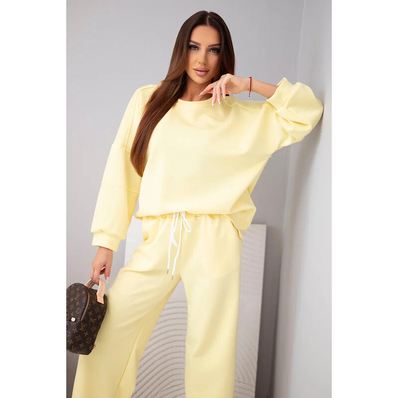 K-Fashion Dámský set máslový mikina + kalhoty žlutý 115644134