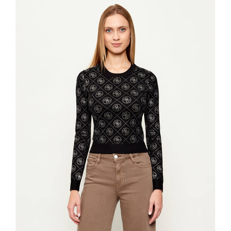 GUESS Svetr RHINESTONES | Slim Fit | s příměsí vlny