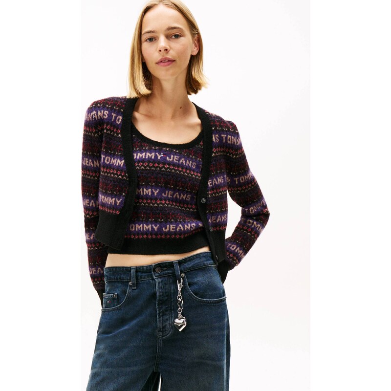 Tommy Jeans Kardigan FAIRISLE | Cropped Fit | s příměsí vlny