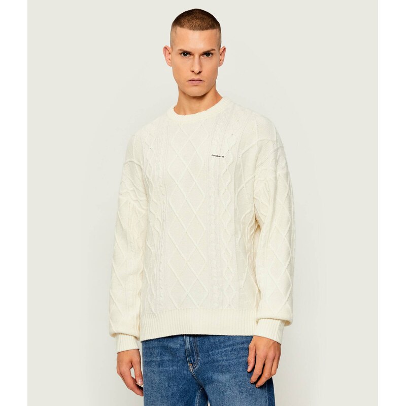 Guess Jeans Svetr | Relaxed fit | s příměsí vlny