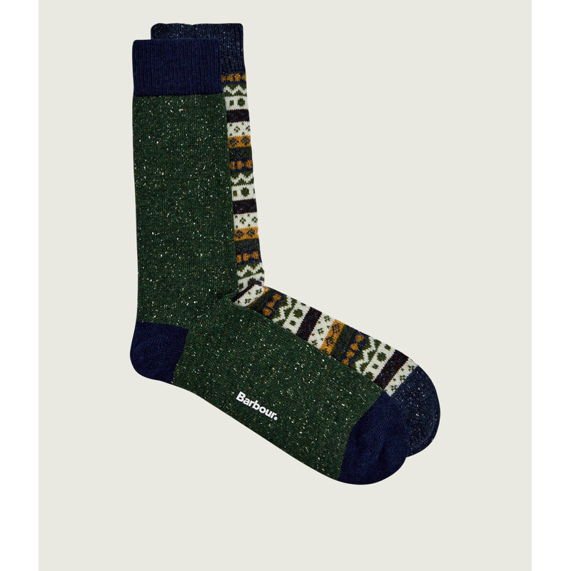Barbour Vlněné ponožky 2-pack Fair Isle |s příměsí hedvábí