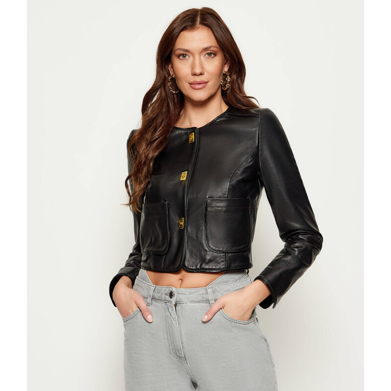 Elisabetta Franchi Kožená bunda | Cropped Fit